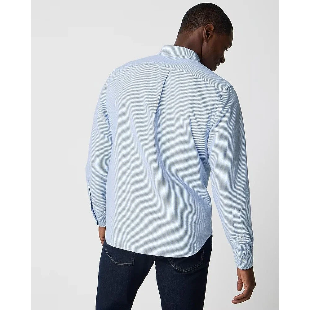 J Crew Flex Oxford Shirt NEW Mens L Slim Blue Stripe $89 Coastal Career Vacation